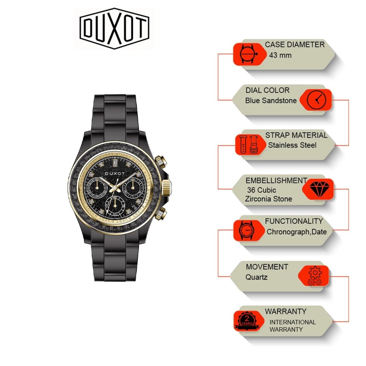 Duxot Atlantica Limited Edition Chronograph Black Round Dial Men's Watch - DX-2048-FF