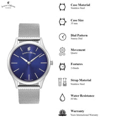 JACQUES DU MANOIR Emotion Swiss Made Analogue Blue Round Dial Women's Watch- EM.05