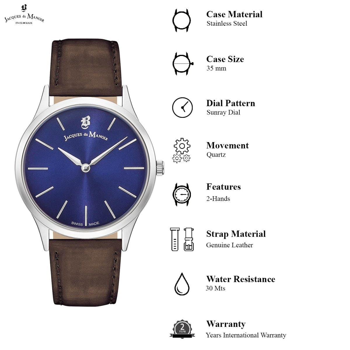 JACQUES DU MANOIR Emotion Swiss Made Analogue Blue Round Dial Women's Watch- EM.11