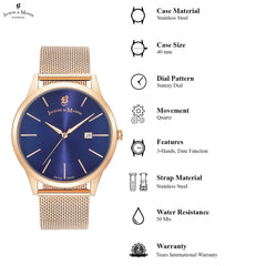 JACQUES DU MANOIR Emotion Swiss Made Analogue Blue Round Dial Men's Watch- EMG.03