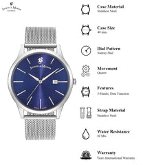 JACQUES DU MANOIR Emotion Swiss Made Analogue Blue Round Dial Men's Watch- EMG.04