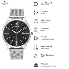 JACQUES DU MANOIR Emotion Swiss Made Analogue Black Round Dial Men's Watch- EMG.05