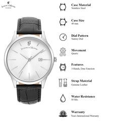 JACQUES DU MANOIR Emotion Swiss Made Analogue Silver Round Dial Men's Watch- EMG.06