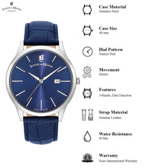 JACQUES DU MANOIR Emotion Swiss Made Analogue Blue Round Dial Men's Watch- EMG.08
