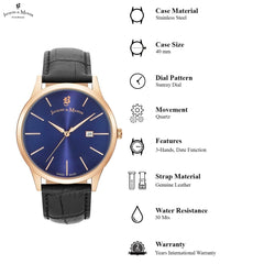 JACQUES DU MANOIR Emotion Swiss Made Analogue Blue Round Dial Men's Watch- EMG.11