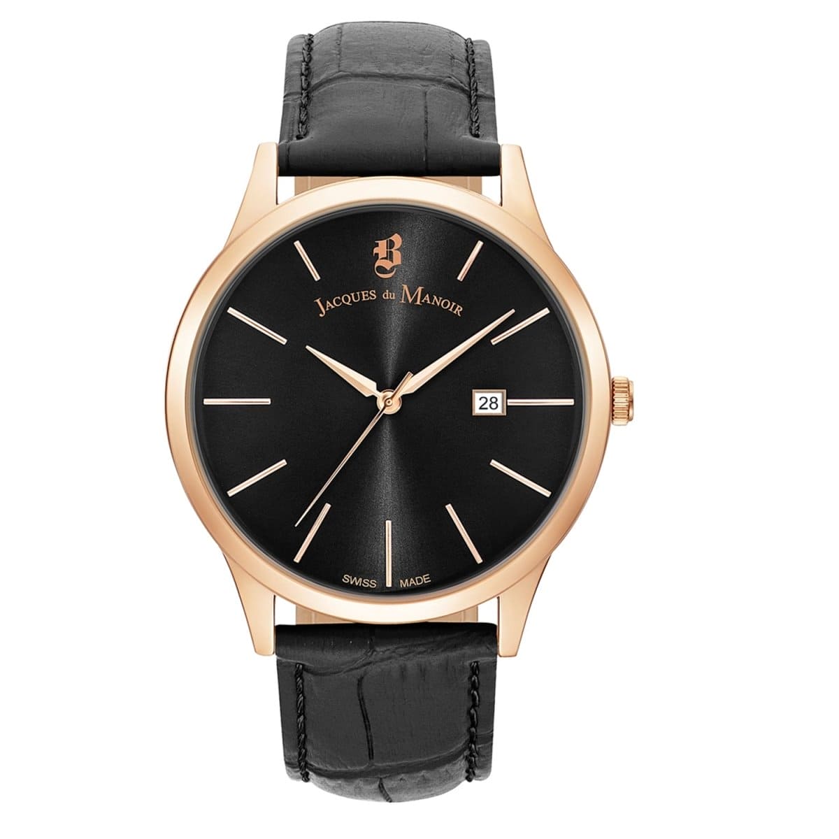 JACQUES DU MANOIR Emotion Swiss Made Analogue Black Round Dial Men's Watch- EMG.12