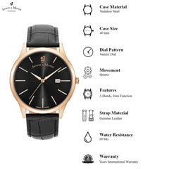 JACQUES DU MANOIR Emotion Swiss Made Analogue Black Round Dial Men's Watch- EMG.12