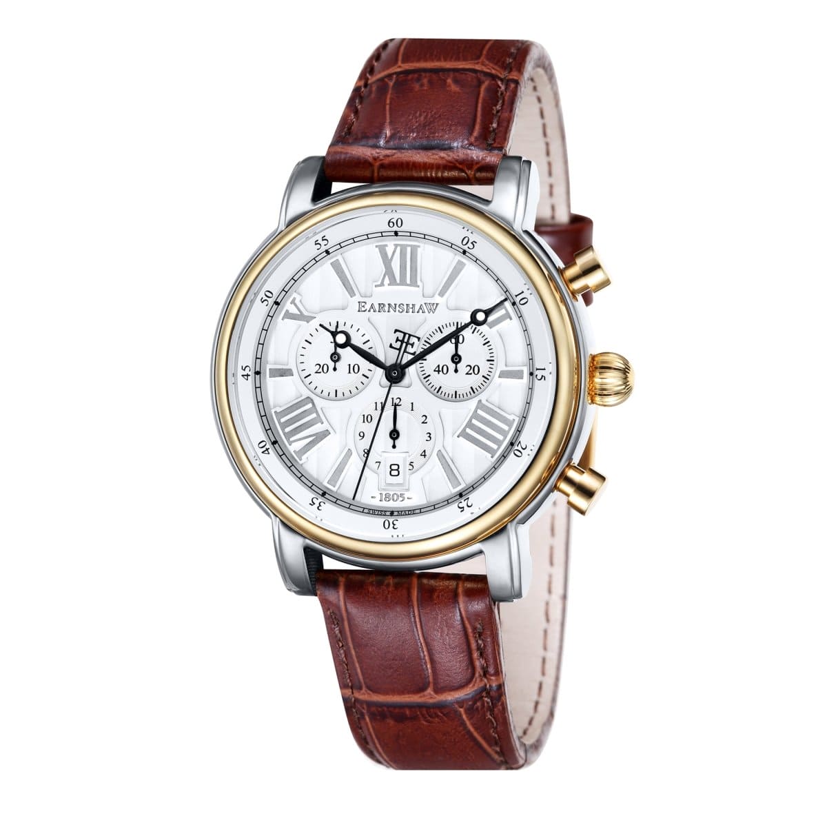 EARNSHAW LONGCASE 43 Swiss Made Chronograph Silver Round Dial Men's Watch- ES-0016-05