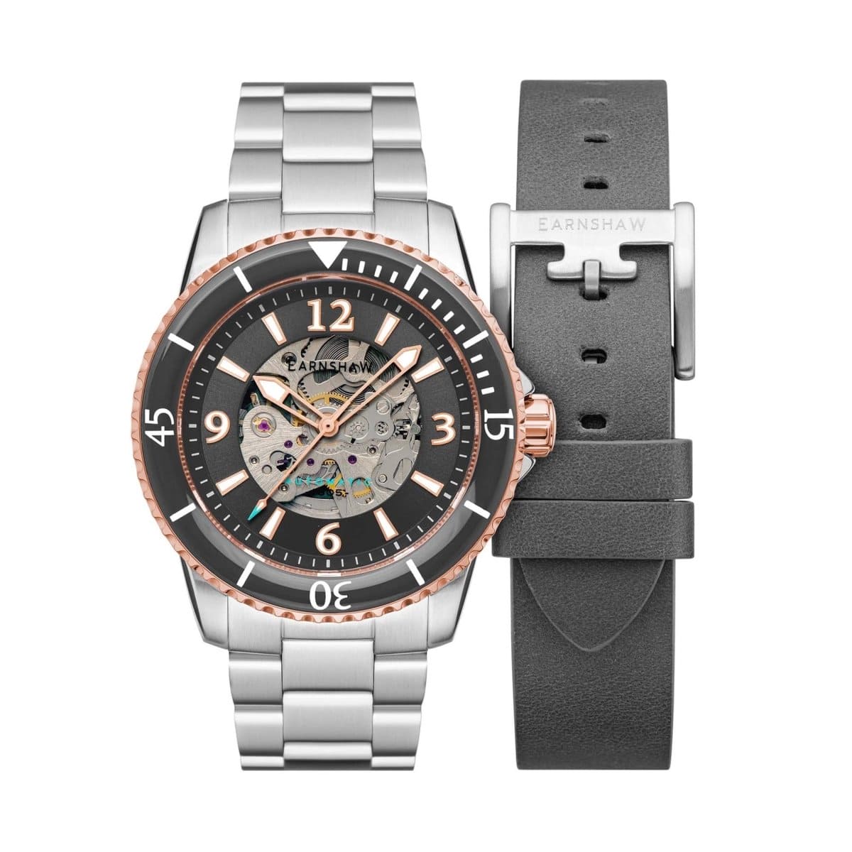 EARNSHAW DUNCAN Limited Edition Automatic Skeleton Round Dial Men's Watch with Additional Strap-ES-8129-55