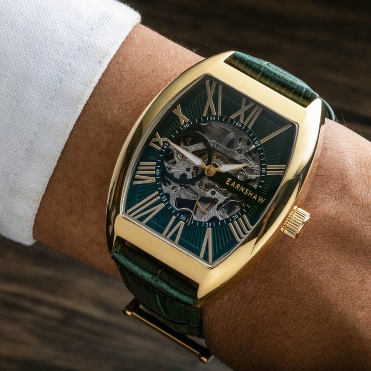 Earnshaw Beauchamp Automatic Skeleton Green Tonneau Dial Men's Watch - ES-8148-06