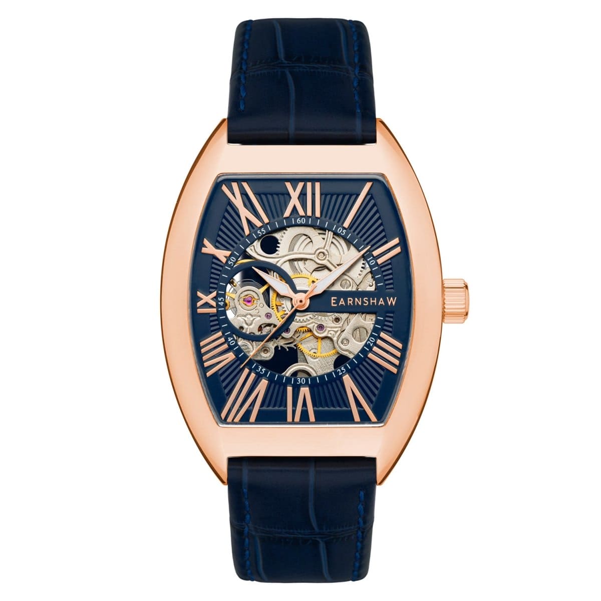 Earnshaw Beauchamp Automatic Skeleton Blue Tonneau Dial Men's Watch - ES-8148-0A