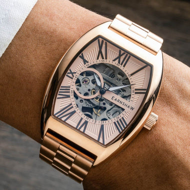 Earnshaw Beauchamp Automatic Skeleton Rose Gold Tonneau Dial Men's Watch - ES-8148-77