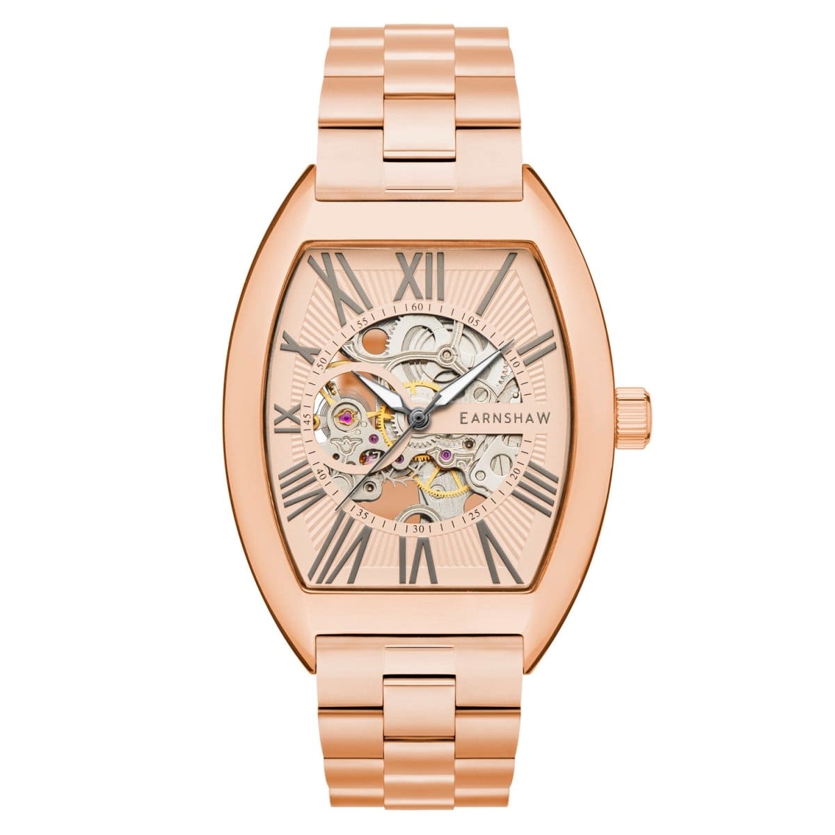 Earnshaw Beauchamp Automatic Skeleton Rose Gold Tonneau Dial Men's Watch - ES-8148-77