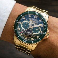 Earnshaw Duncan Grand Date Open Heart Automatic Green Round Dial Men's Watch - ES-8174-77