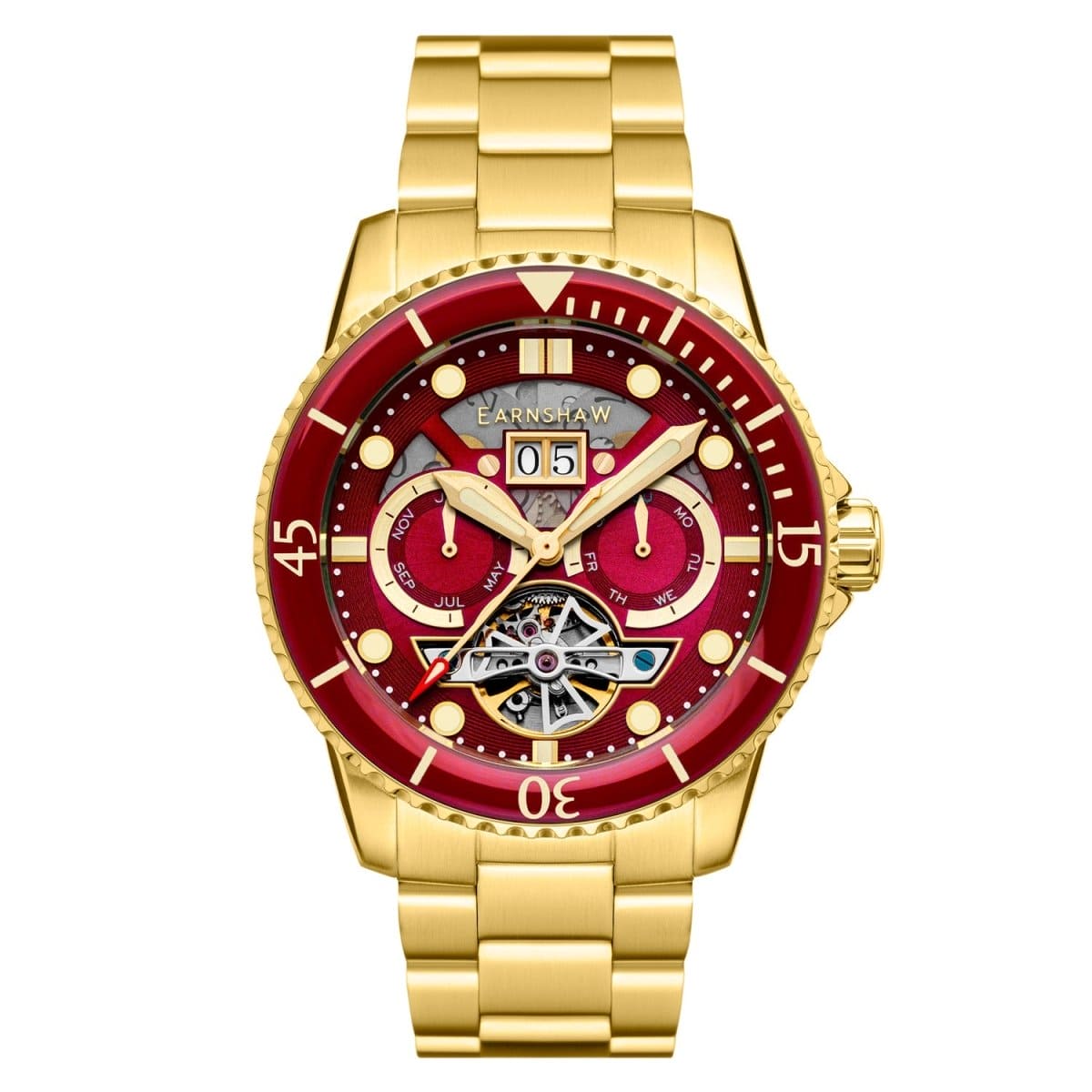 Earnshaw Duncan Grand Date Open Heart Automatic Red Round Dial Men's Watch - ES-8174-88