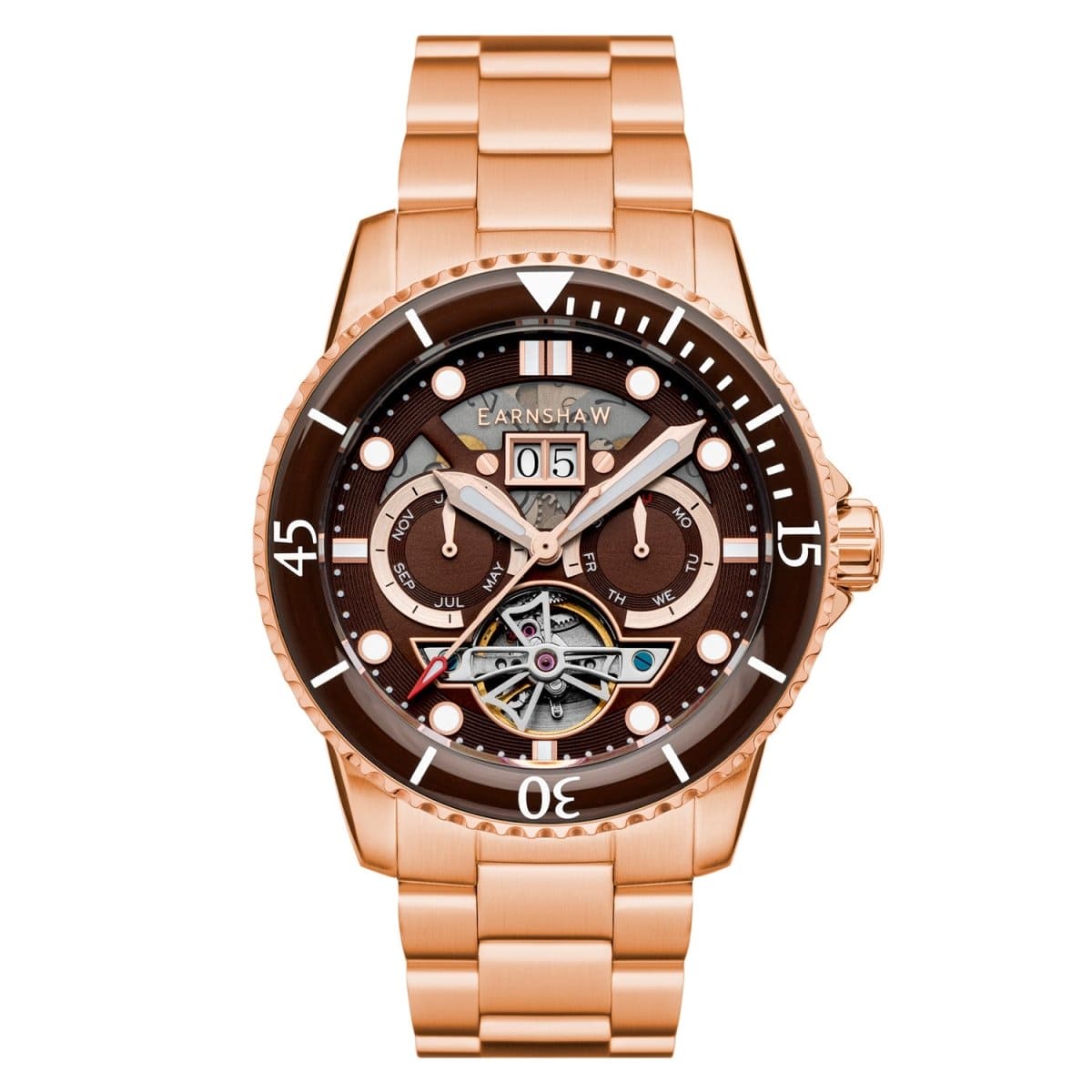Earnshaw Duncan Grand Date Open Heart Automatic Brown Round Dial Men's Watch - ES-8174-99
