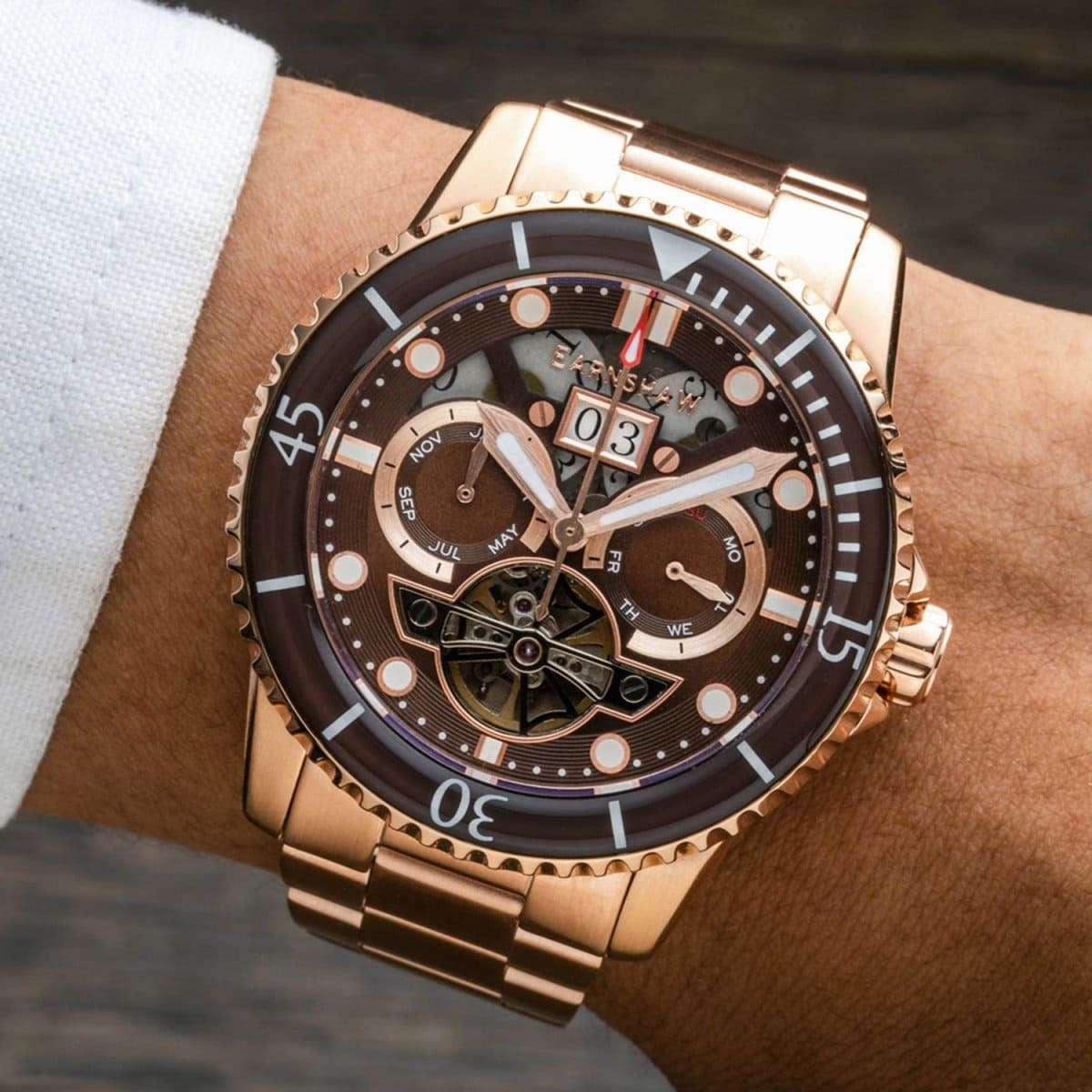 Earnshaw Duncan Grand Date Open Heart Automatic Brown Round Dial Men's Watch - ES-8174-99