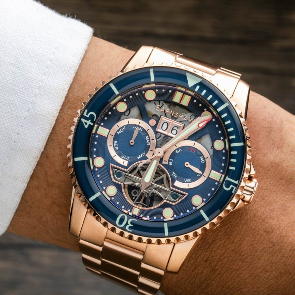 Earnshaw Duncan Grand Date Open Heart Automatic Blue Round Dial Men's Watch - ES-8174-AA