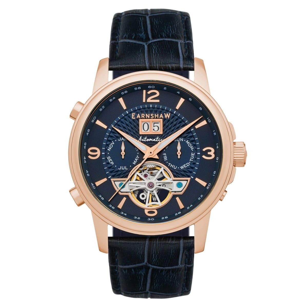 Earnshaw Marylebone Grand Date Open Heart Automatic Blue Round Dial Men's Watch - ES-8177-07