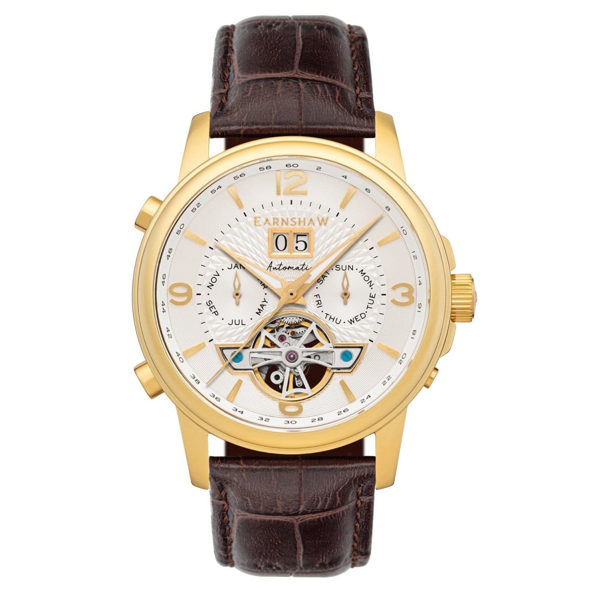 Earnshaw Marylebone Grand Date Open Heart Automatic White Round Dial Men's Watch - ES-8177-08