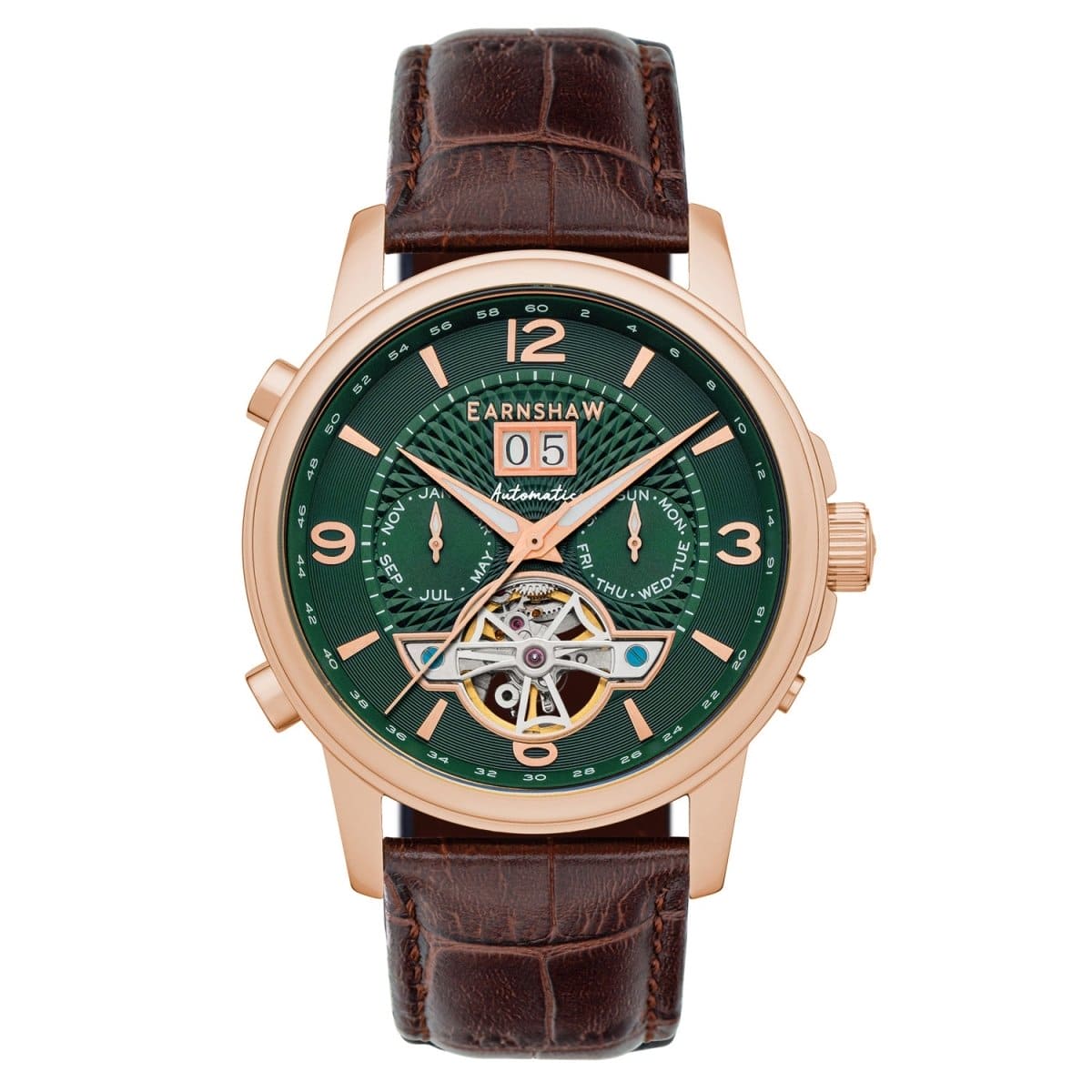 Earnshaw Marylebone Grand Date Open Heart Automatic Green Round Dial Men's Watch - ES-8177-0A