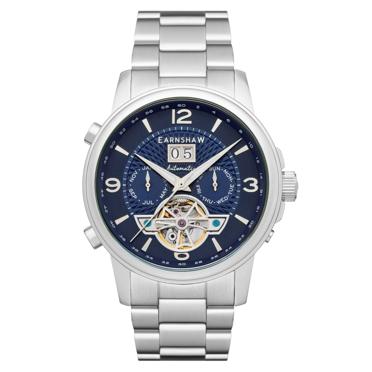 Earnshaw Marylebone Grand Date Open Heart Automatic Blue Round Dial Men's Watch - ES-8177-22