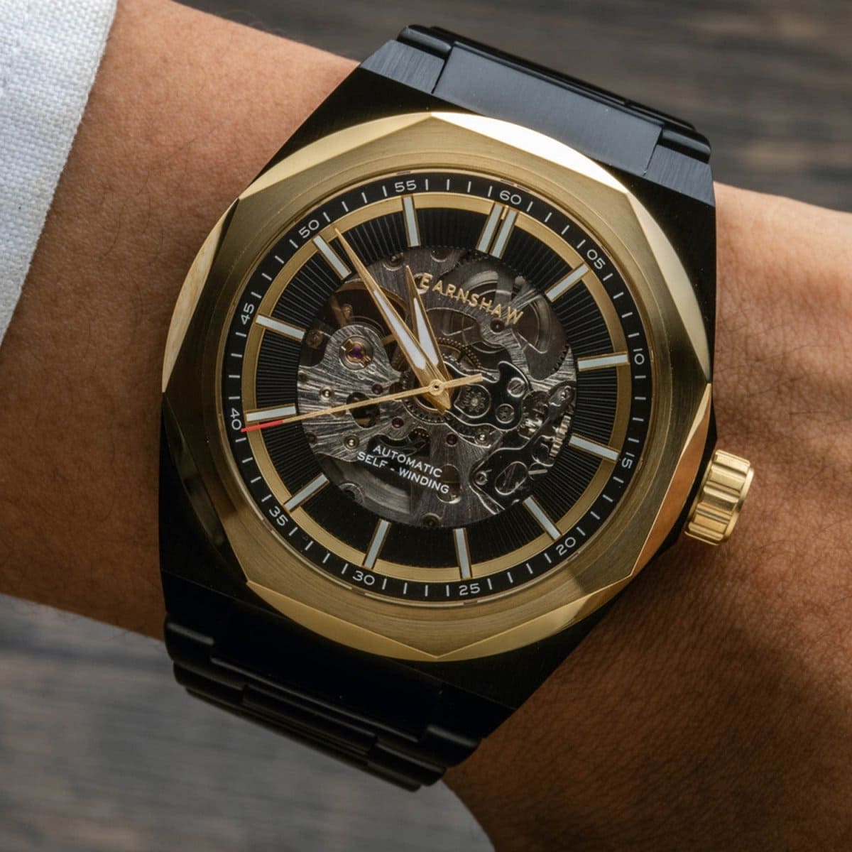 Earnshaw Clark Skeleton Automatic Black Round Dial Men's Watch - ES-8182-DD