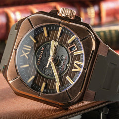 Earnshaw Armoury Automatic Skeleton Brown Square Luminous Hands Dial Men's Watch - ES-8258-01
