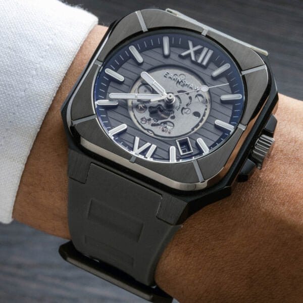 Earnshaw Armoury Automatic Skeleton Blue Square Luminous Hands Dial Men's Watch - ES-8258-02