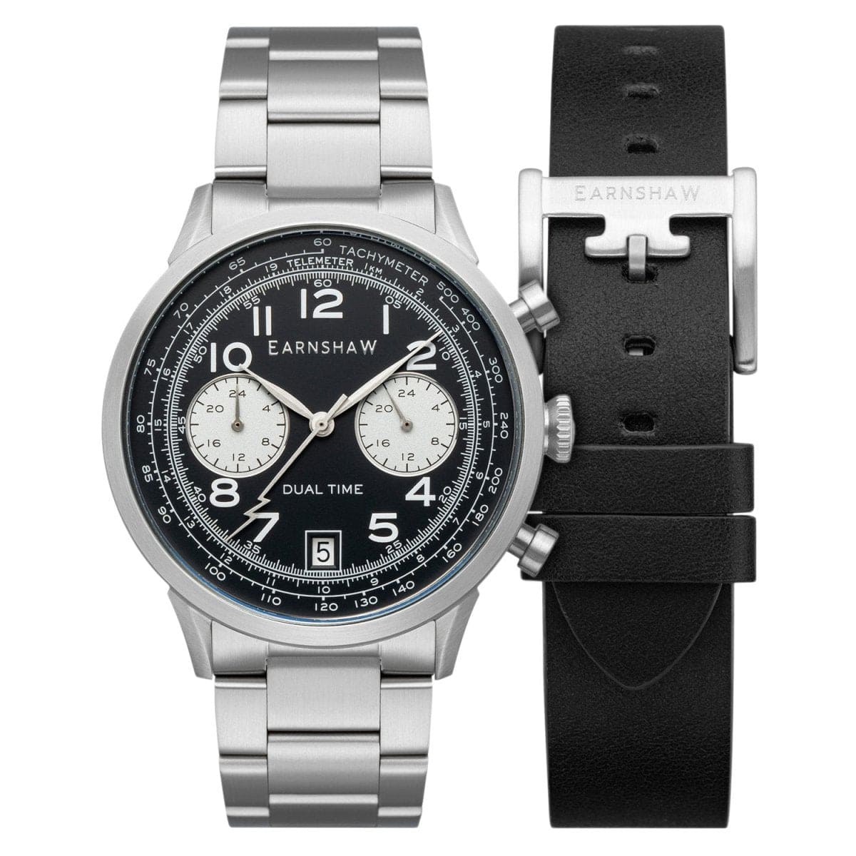 Earnshaw Scientists-Ampere Limited Edition Quartz Dual Time Black Round Dial Men's Watch- ES-8186-11