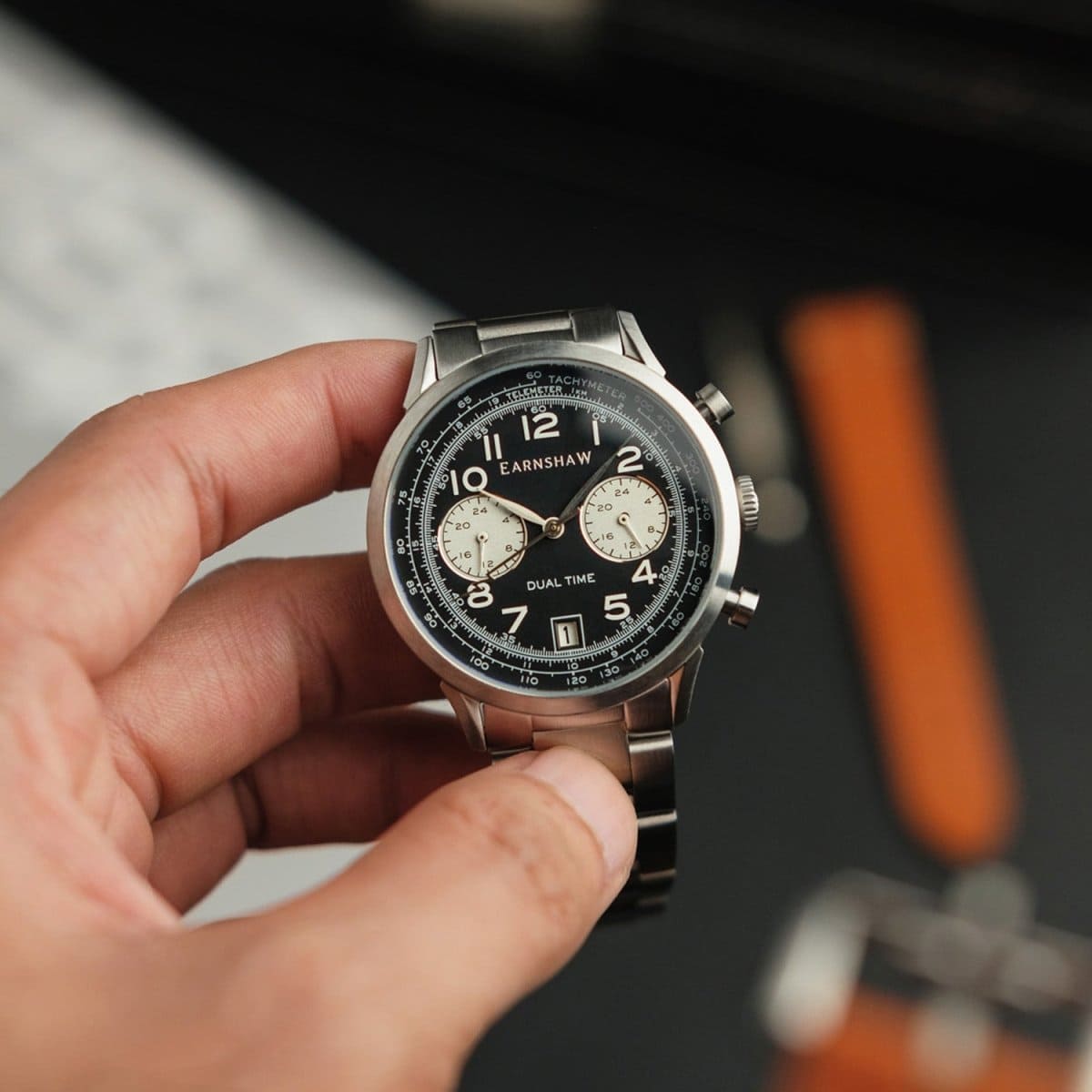 Earnshaw Scientists-Ampere Limited Edition Quartz Dual Time Black Round Dial Men's Watch- ES-8186-11