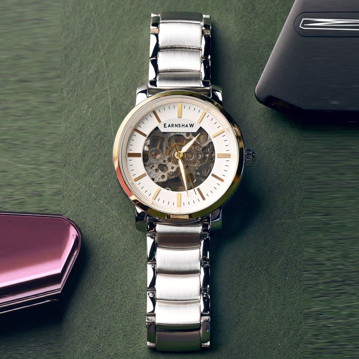Earnshaw New Holland Automatic Skeleton White Round Dial Men's Watch - ES-8214-55