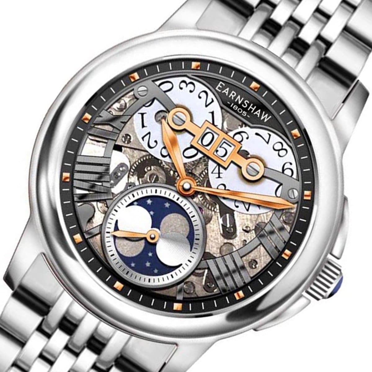 EARNSHAW Waterhouse Automatic Skeleton Moonphase Watch For Men's -ES-8245-33