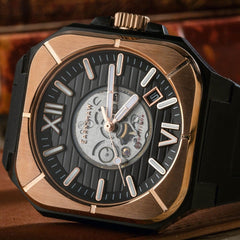 Earnshaw Armoury Automatic Skeleton Black Square Luminous Hands Dial Men's Watch - ES-8258-03