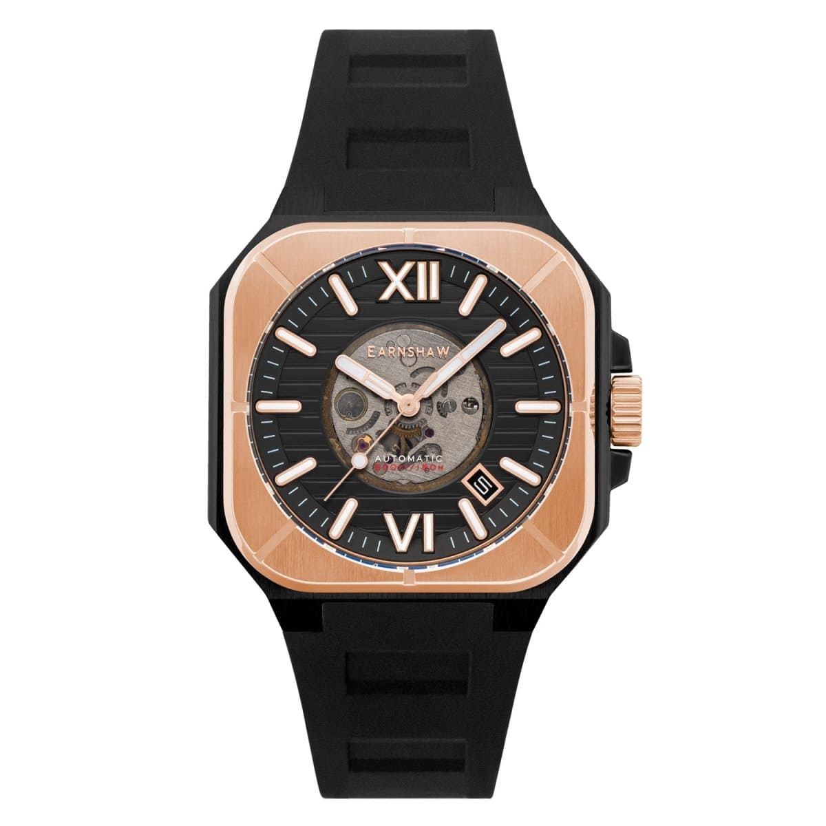 Earnshaw Armoury Automatic Skeleton Black Square Luminous Hands Dial Men's Watch - ES-8258-03
