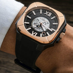 Earnshaw Armoury Automatic Skeleton Black Square Luminous Hands Dial Men's Watch - ES-8258-03