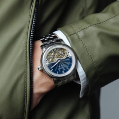 Earnshaw Longitude Double Barrel Automatic Automatic Skeleton Blue Round Dial Men's Watch - ES-8255-22