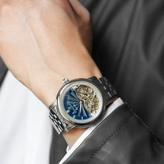 Earnshaw Longitude Double Barrel Automatic Automatic Skeleton Blue Round Dial Men's Watch - ES-8255-22