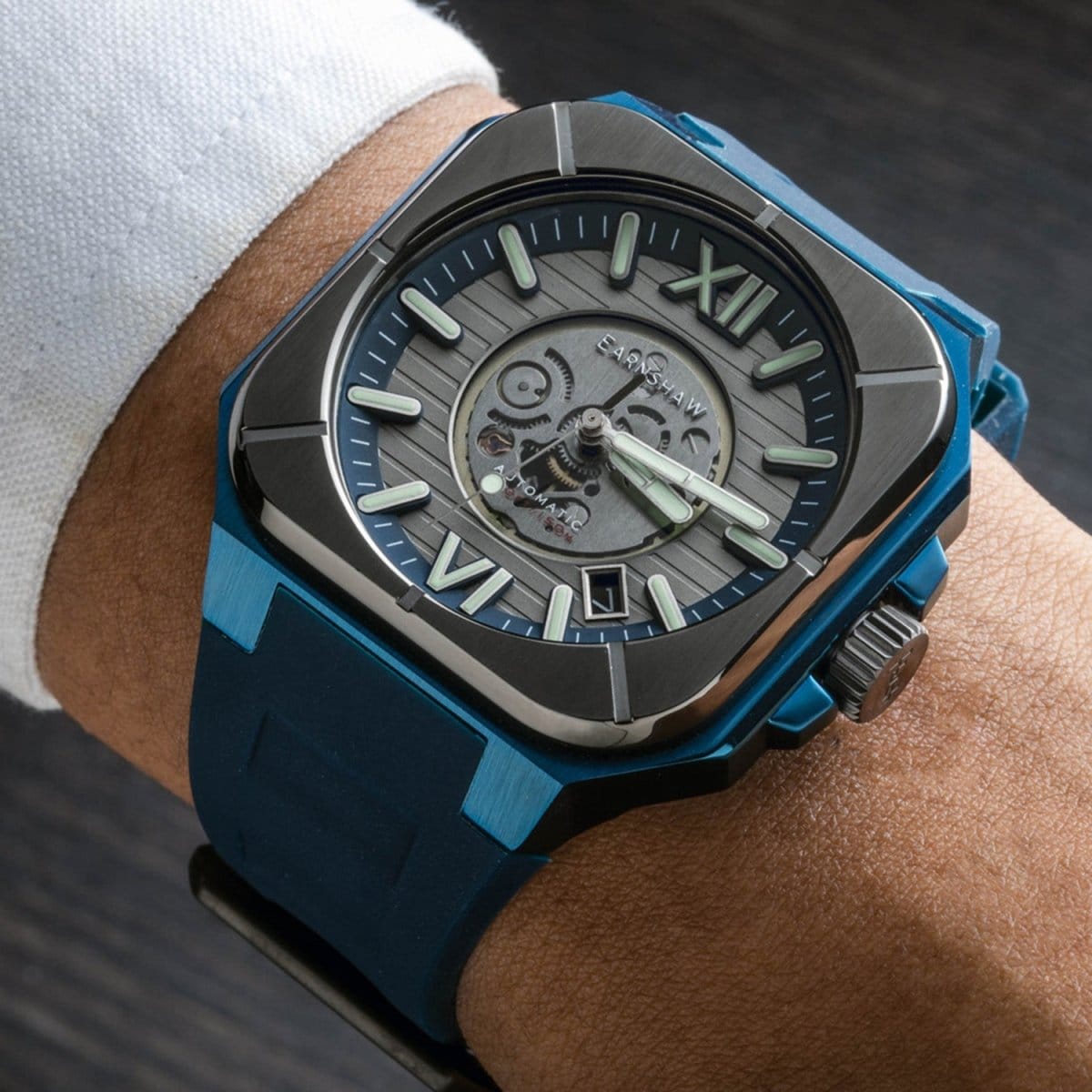 Earnshaw Armoury Automatic Skeleton Grey Square Luminous Hands Dial Men's Watch - ES-8258-04