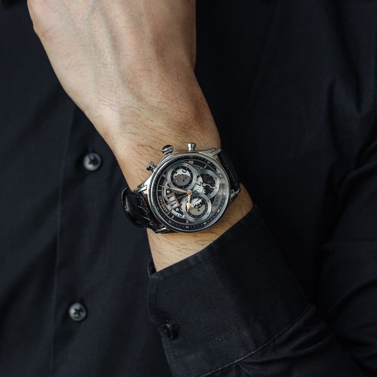 Earnshaw Nasmyth Grande Date Chronograph Black Round Dial Men's Watch - ES-8260-02