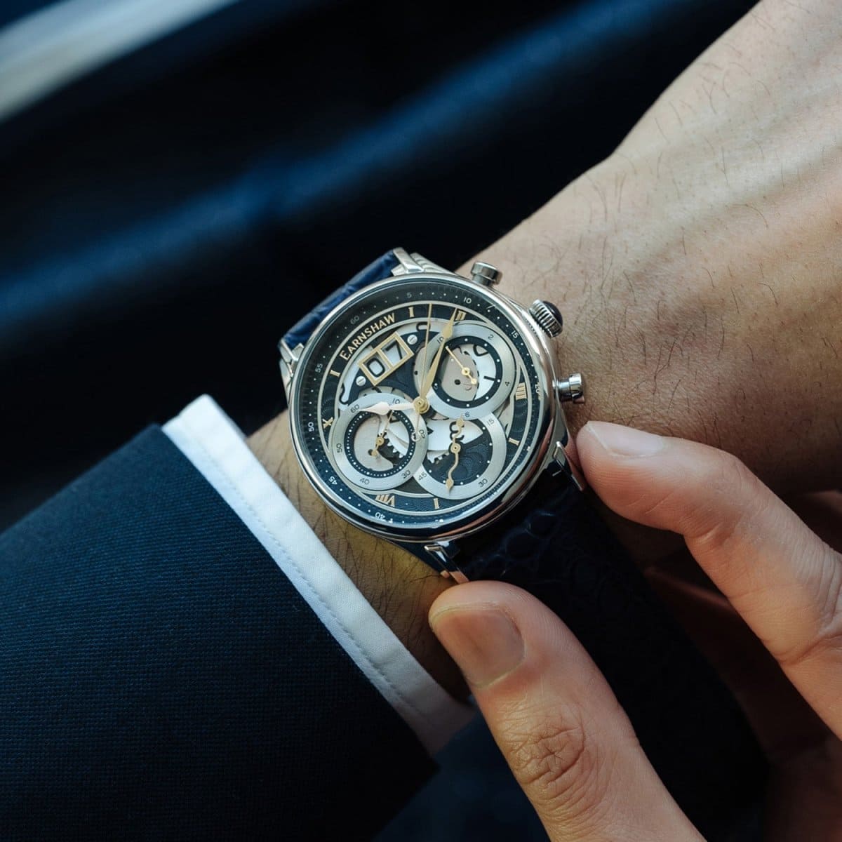 Earnshaw Nasmyth Grande Date Chronograph Blue Round Dial Men's Watch - ES-8260-03