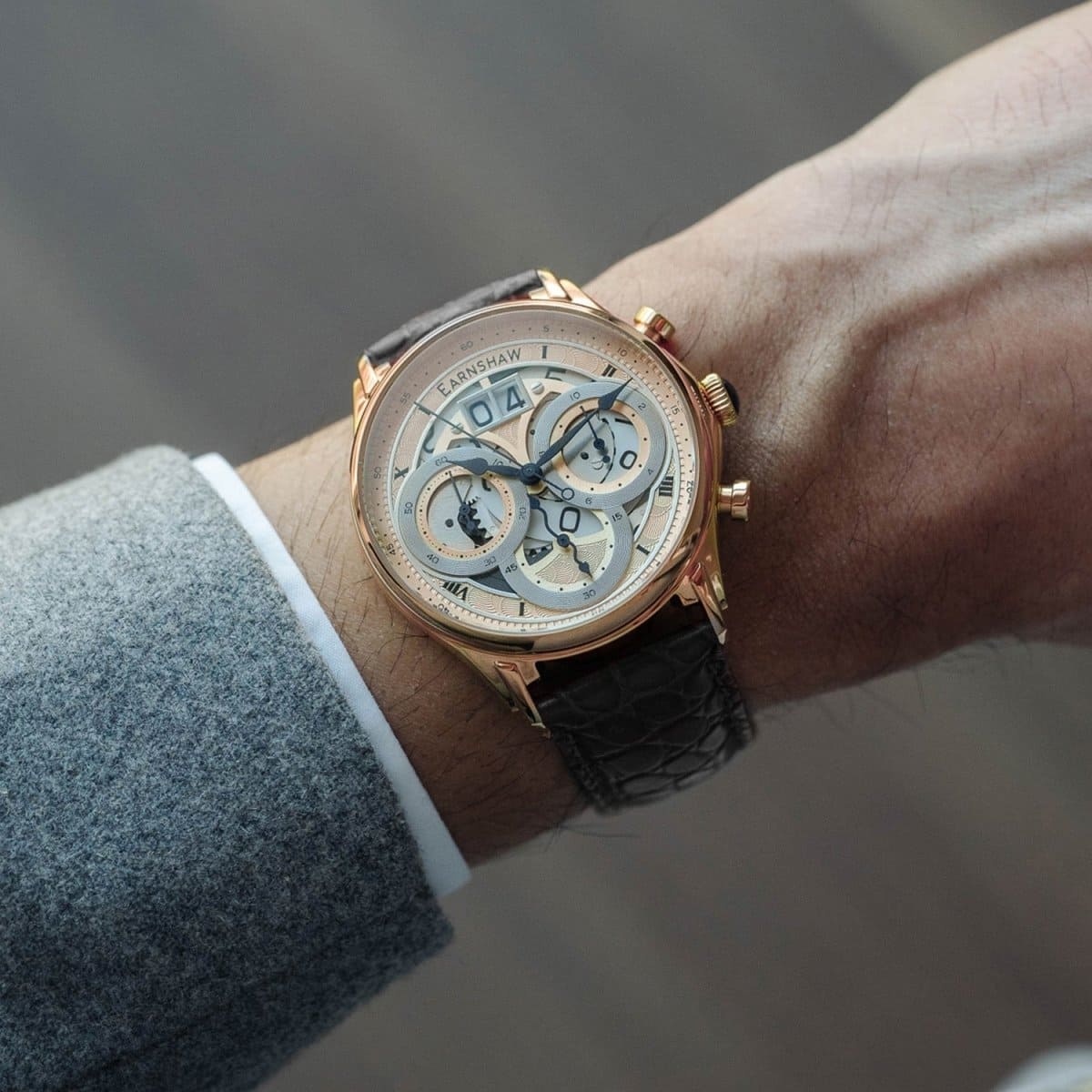 Earnshaw Nasmyth Grande Date Chronograph Rose Gold Round Dial Men's Watch - ES-8260-05