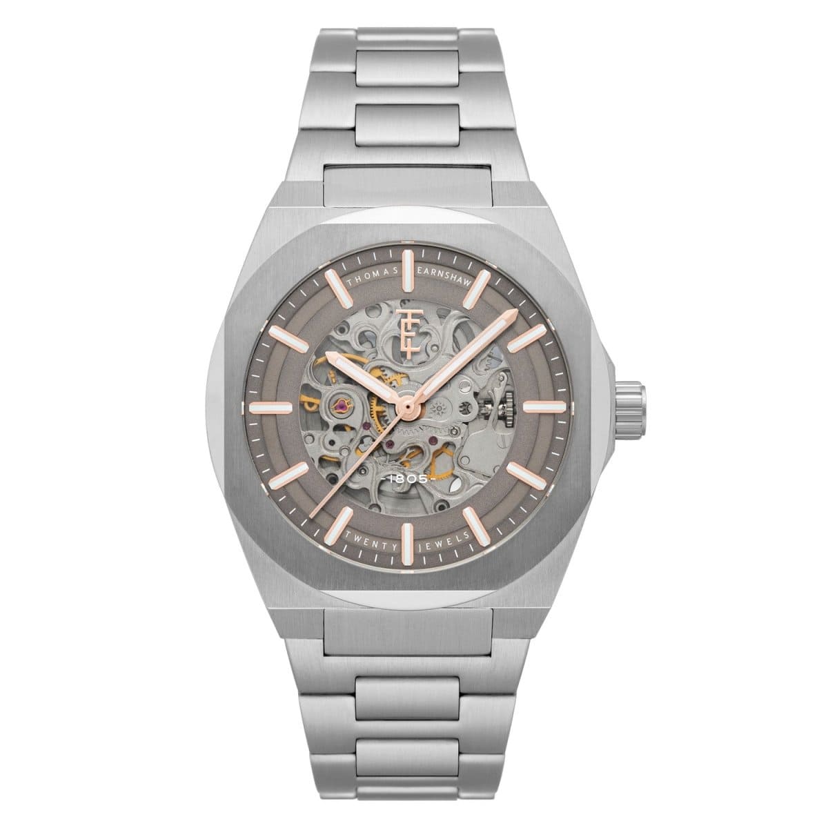 Earnshaw Fowler Skeleton Automatic Grey Round 20 Jewels Dial Men's Watch - ES-8263-22