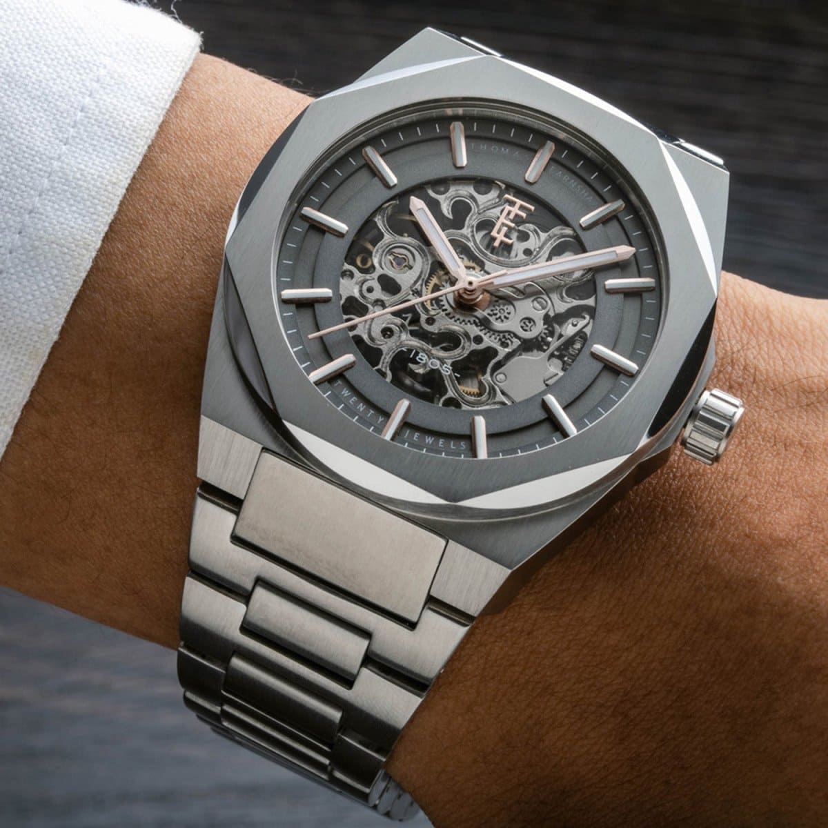 Earnshaw Fowler Skeleton Automatic Grey Round 20 Jewels Dial Men's Watch - ES-8263-22