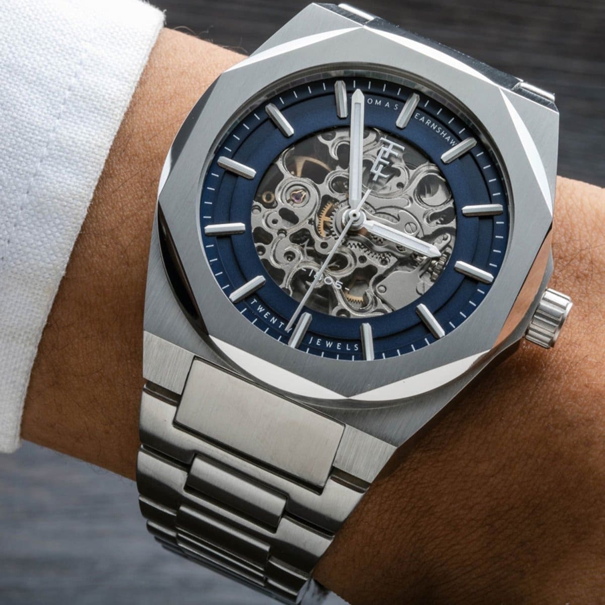 Earnshaw Fowler Skeleton Automatic Blue Round 20 Jewels Dial Men's Watch - ES-8263-33