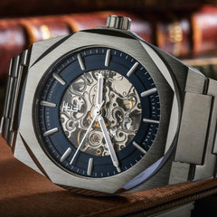 Earnshaw Fowler Skeleton Automatic Blue Round 20 Jewels Dial Men's Watch - ES-8263-33