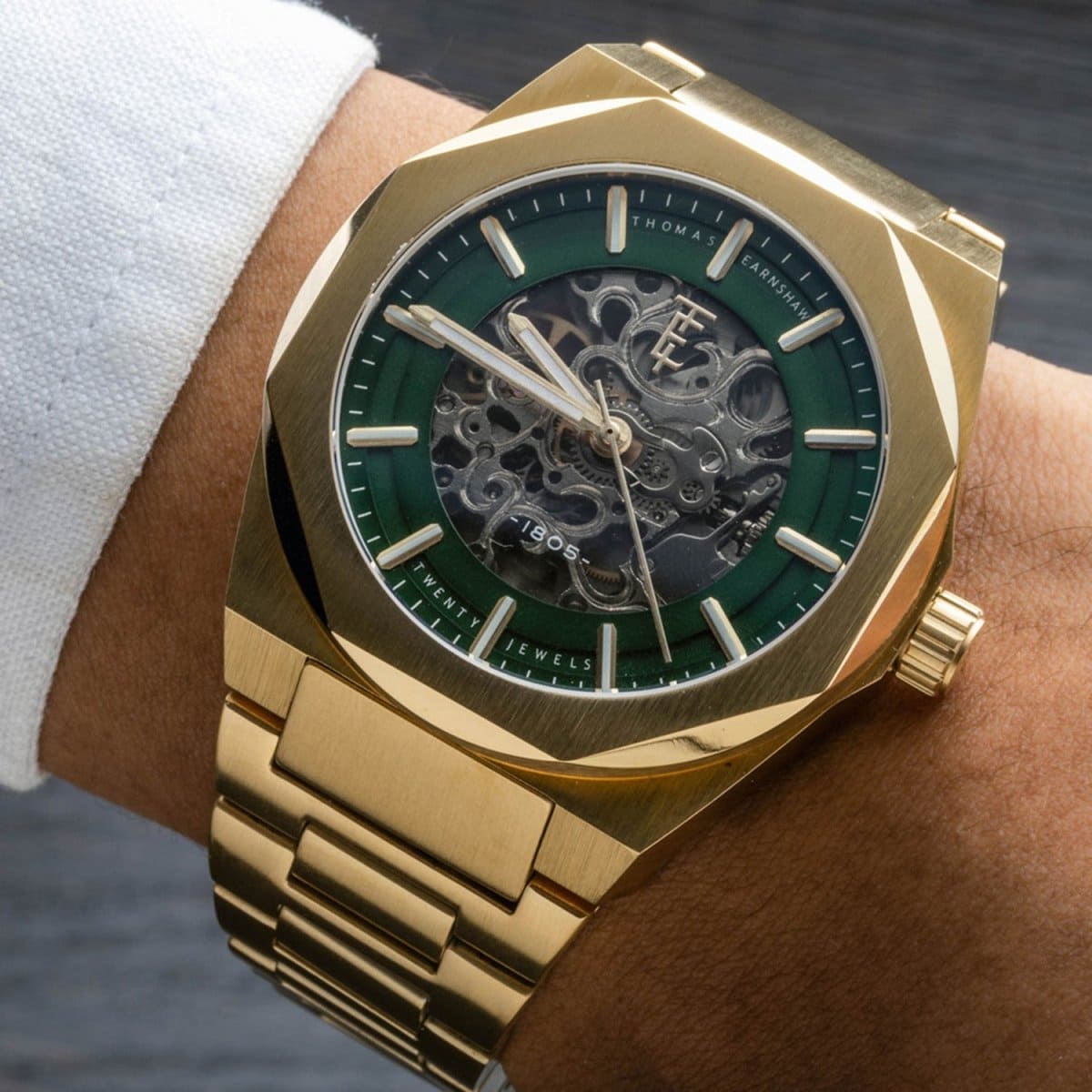 Earnshaw Fowler Skeleton Automatic Green Round 20 Jewels Dial Men's Watch - ES-8263-66