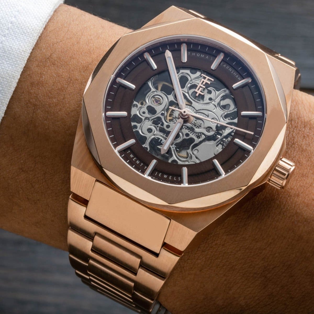 Earnshaw Fowler Skeleton Automatic Brown Round 20 Jewels Dial Men's Watch - ES-8263-88