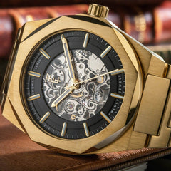 Earnshaw Fowler Skeleton Automatic Black Round 20 Jewels Dial Men's Watch - ES-8263-AA