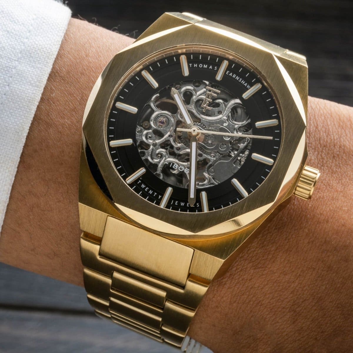 Earnshaw Fowler Skeleton Automatic Black Round 20 Jewels Dial Men's Watch - ES-8263-AA